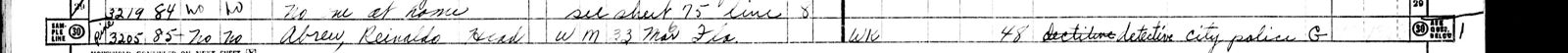 1950 census line: Abrew Reinaldo head 33 married Florida detective city police
