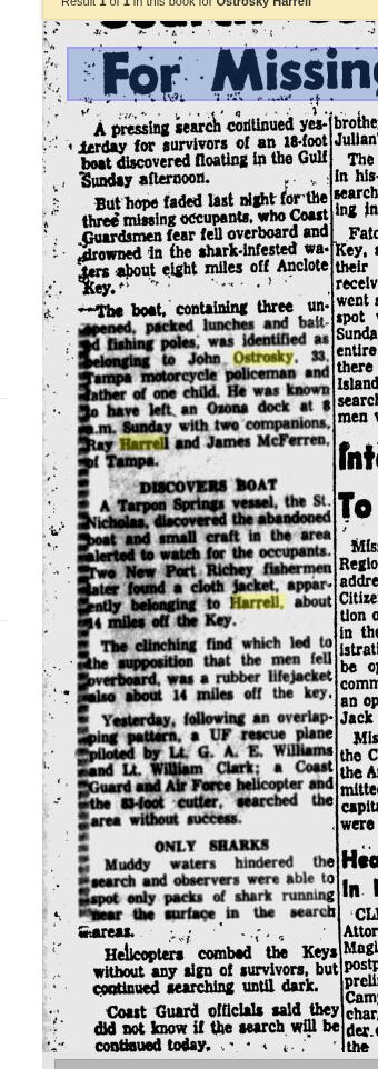 St. Petersburg Times, January 31, 1956, first column of For Missing Trio