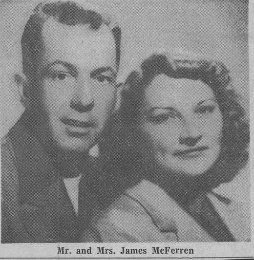 Newspaper photo captioned Mr. and Mrs. James McFerren, Jan. 31, 1956